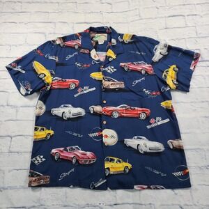 Paradise Found General Motors Car Shirt MENS XL Blue Button Corvette String Ray